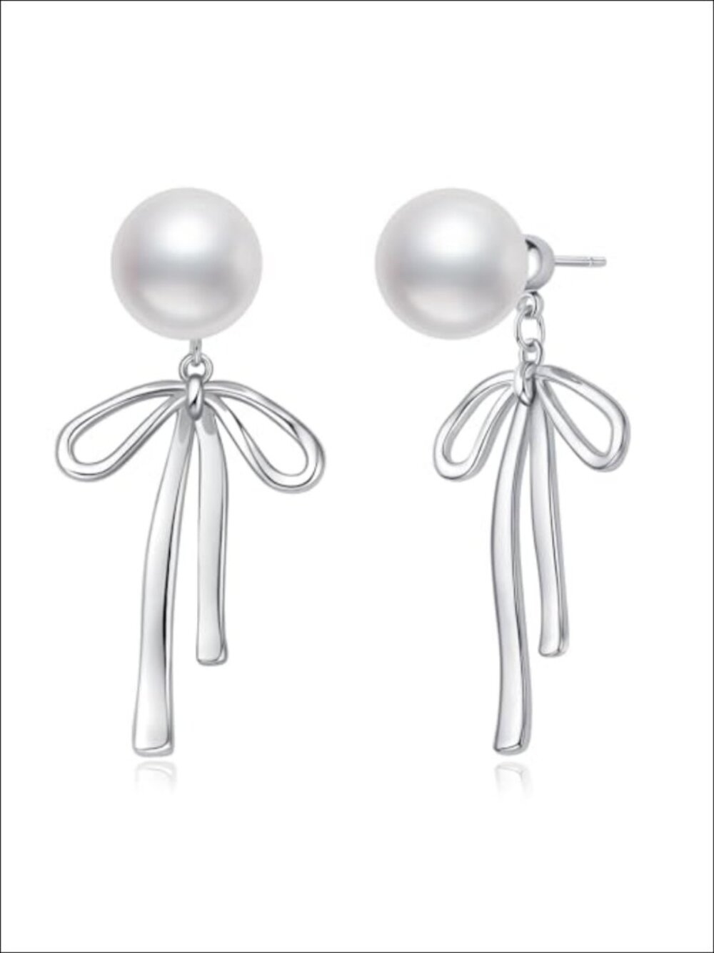 Silver Plated Bow Pearl Dangle Drop Earrings 925 Sterling Post